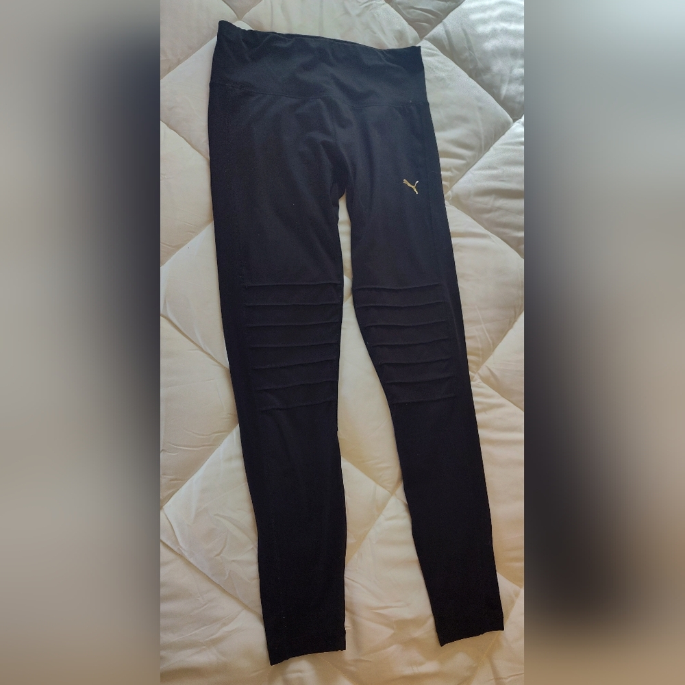 Women's Puma Black With Ribbed Knee Leggings Activewear Pants Size Medium